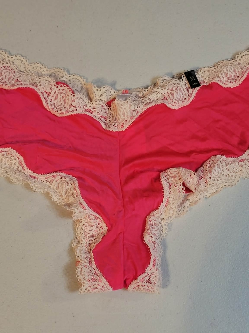 Victoria's Secret Lace-Trim Cheeky Panty Pink White Ivory Trim M New With Tags
